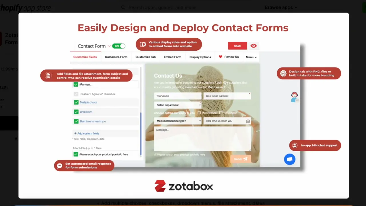 Choose Zotabox Contact Form Builder for your Shopify store